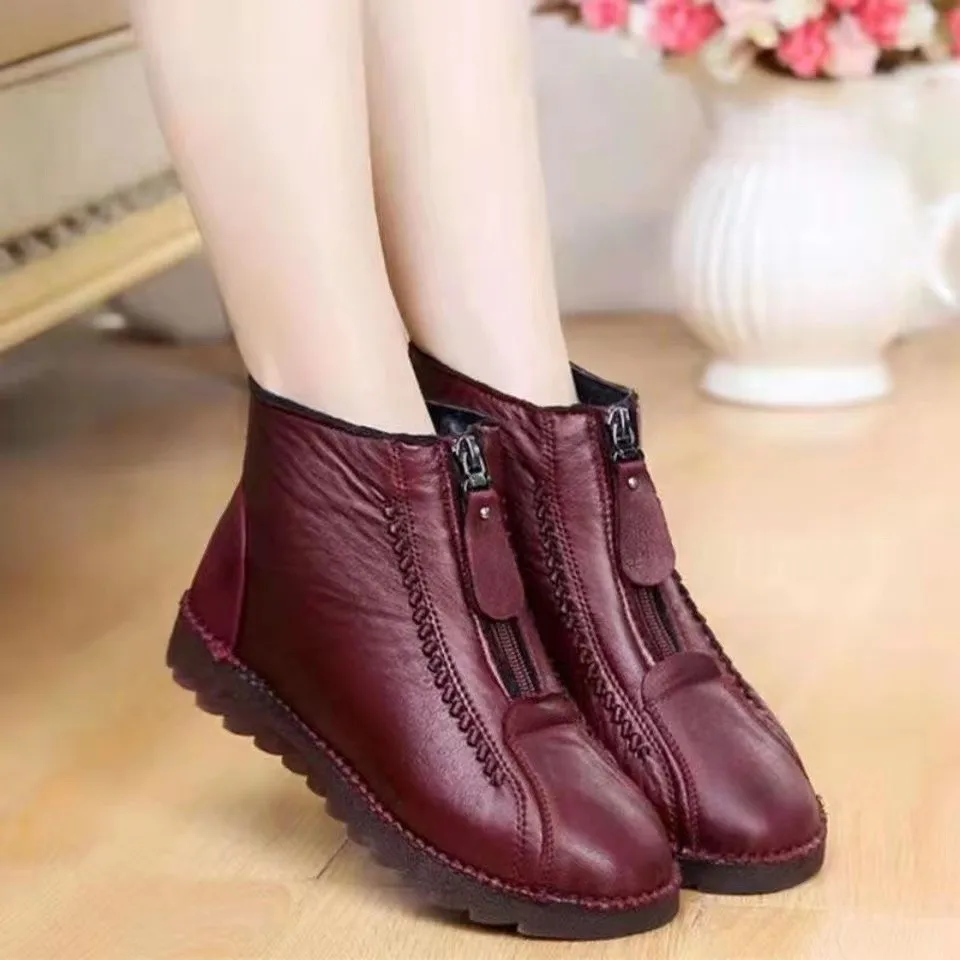 Sewing Front Zipper - Botas de tornozelo de fundo plano