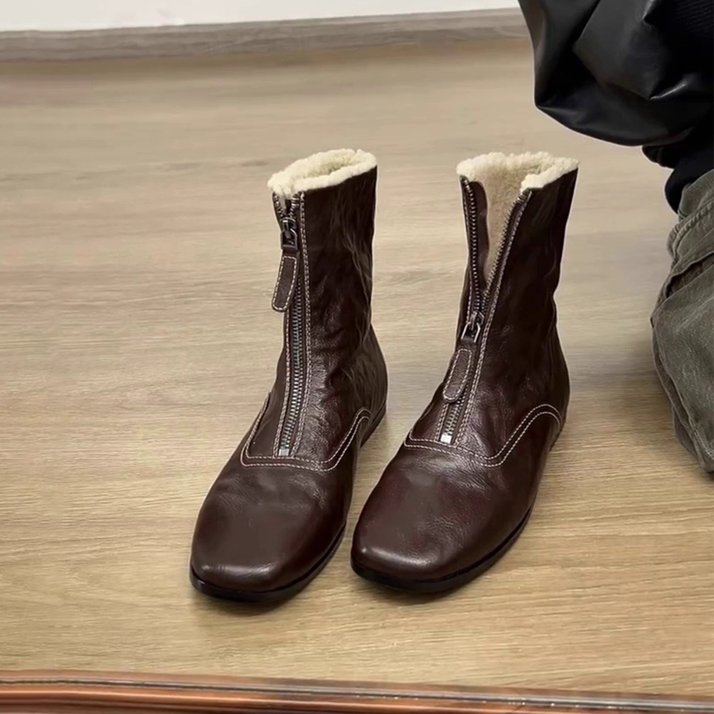 Botas Curtas Femininas Estilo  - Sewing Front Zipper avaliação e preço