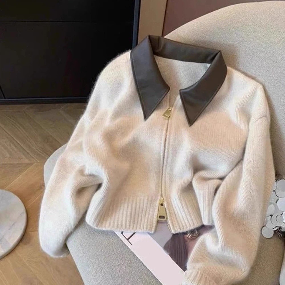 Cardigã de Couro com Zíper Fro - Sewing Front Zipper avaliação e preço