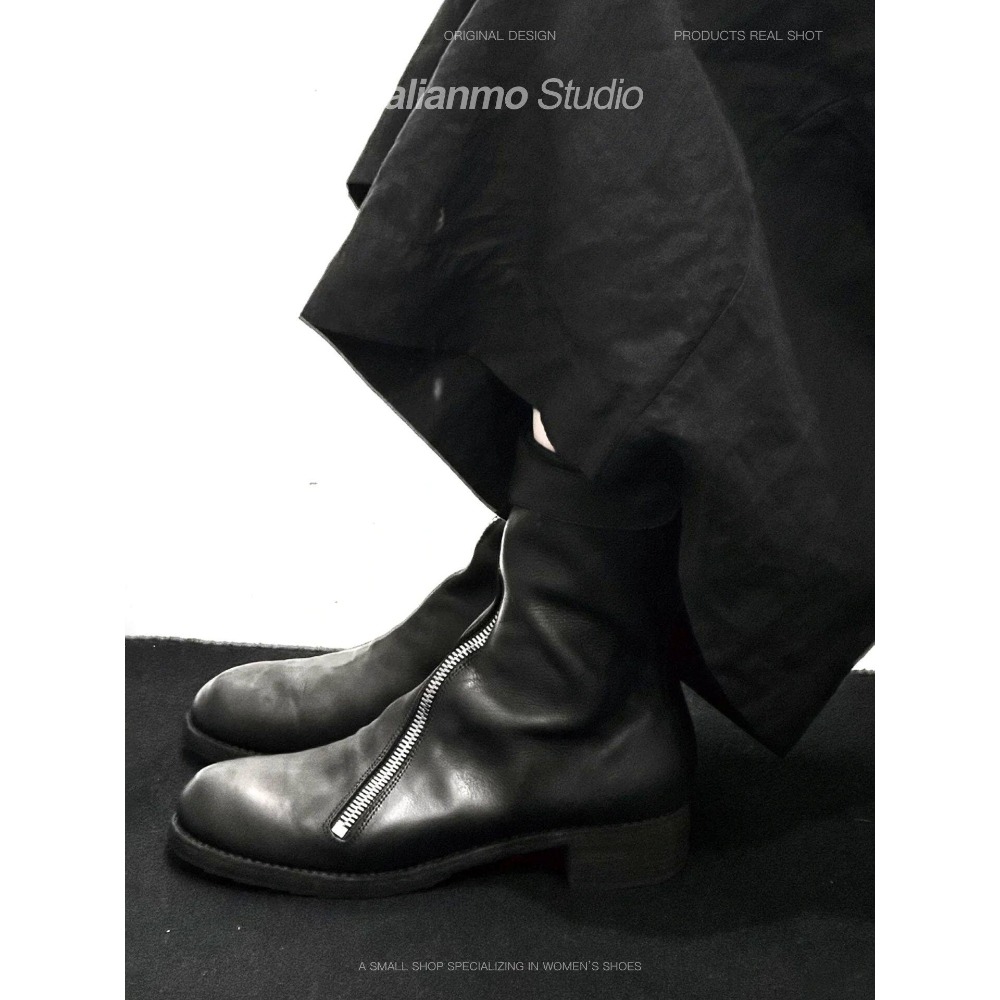 Botas Chelsea de Couro Genuíno - Sewing Front Zipper avaliação e preço